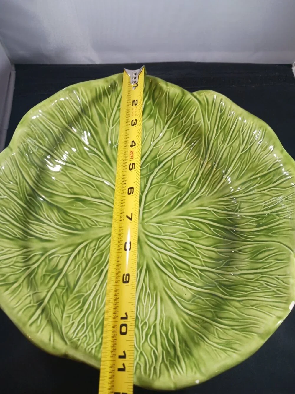 Vintage 70's Green Cabbage Leaf Serving Bowl Handmade Signed